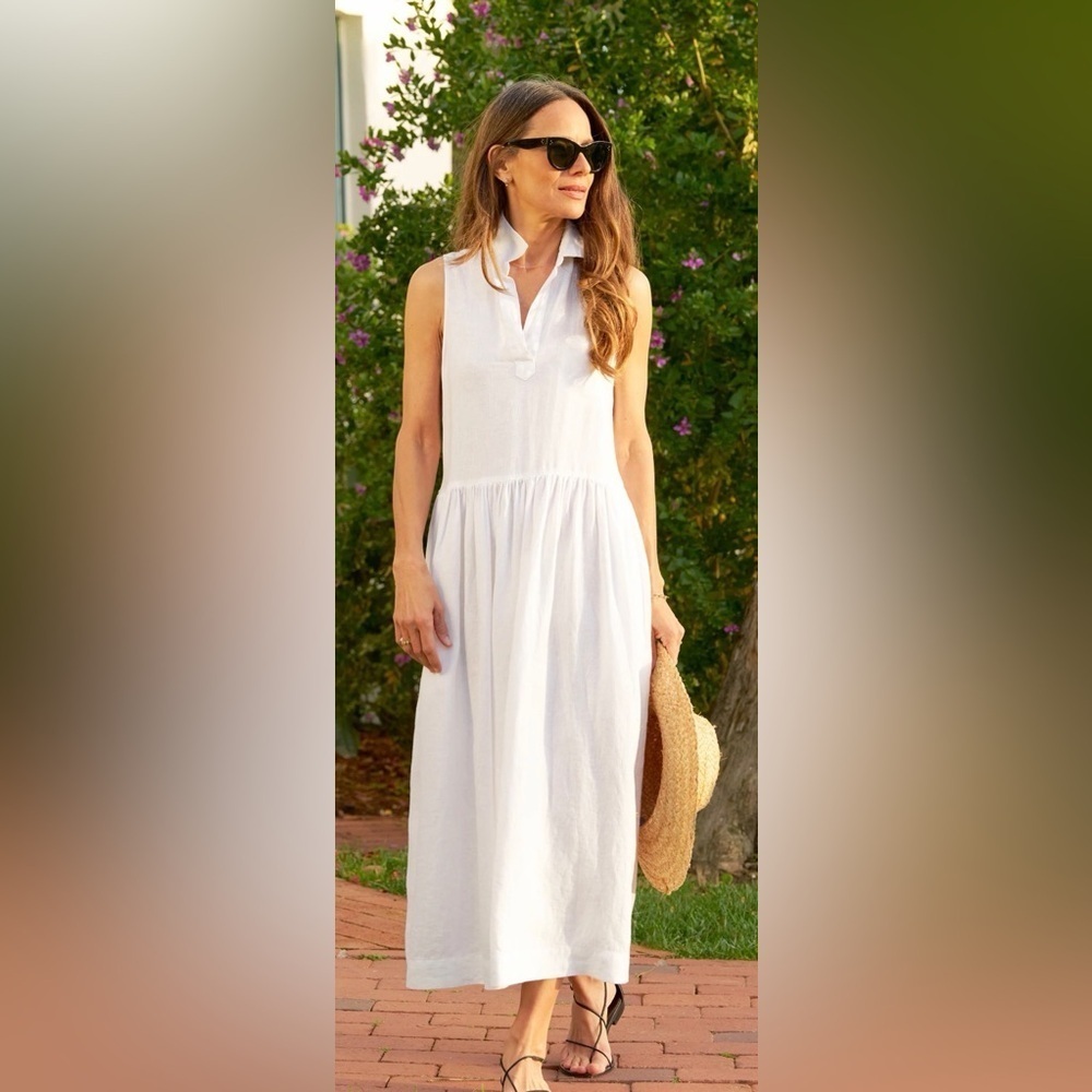Frank & Eileen Daphne Maxi Sleeveless Linen V-Neck Dress White Size Medium